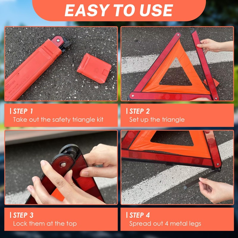 NATGAI 3 Pack Emergency Warning Triangles, Reflective Roadside Safety Triangle