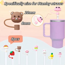 Alluring 8 Stück Stanlley-Cup Strohhalm Abdeckung für Silikon Abdeckkappen Stroh Staubschutzhülle Wiederverwendbare Auslaufschutz Strohabdeckung Zubehör für 6-8 mm Strohhalme Abdeckung Tassenzubehör