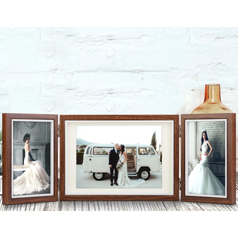 TOFOREVO Three Picture Frame 4x6 and 5x7 Wooden Hinged Folding