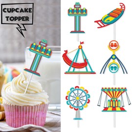 18pcs Ferris Wheel Dessert Cupcake Topper Blue Glitter Baby shower Theme Decor Supplies Boy Girl Happy Birthday Amusement Park Party Decorations