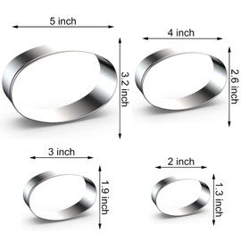 Oval Cookie Cutter Set Large - 5 Inch, 4 Inch, 3 Inch, 2 Inch - Geometric Frame Plaque Cookie Cutters Shapes Molds - Stainless Steel