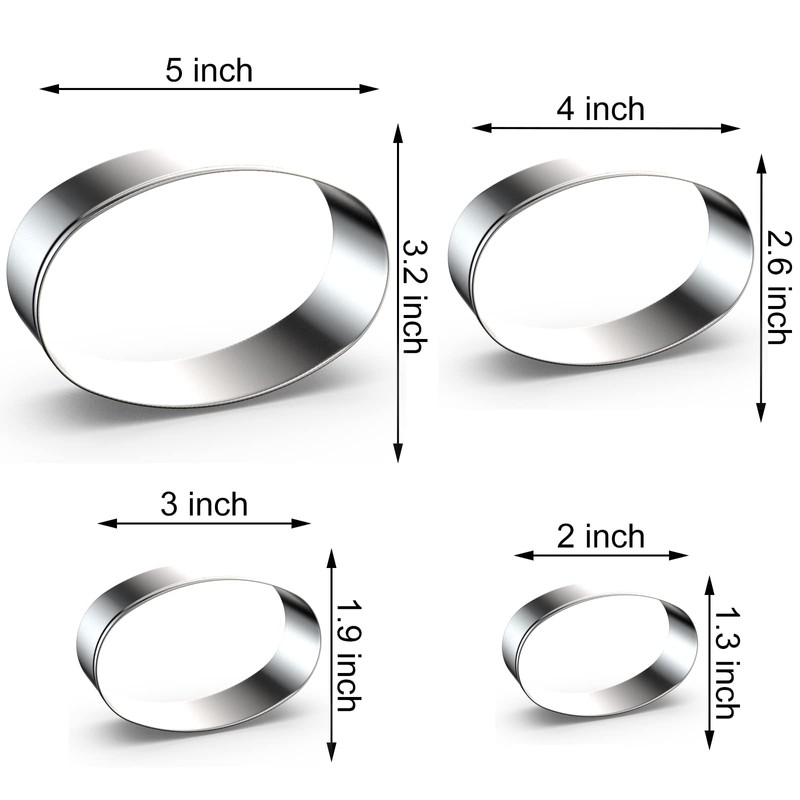 Oval Cookie Cutter Set Large - 5 Inch, 4 Inch,