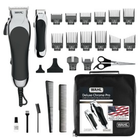 Wahl Clipper USA Deluxe Corded Chrome Pro, Complete Hair and Trimming Kit, Includes Corded Clipper, Cordless Battery Trimmer, and Styling Shears, for a Cut Every Time - Model 79524-5201M
