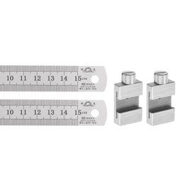 HARFINGTON 2Pcs 2 in 1 Stainless Steel Ruler with Scriber Block 15cm/6" Metric and Inch Metal Ruler with 20mm Length Brass Locating Block Slider for Woodworking DIY Measuring, Silver