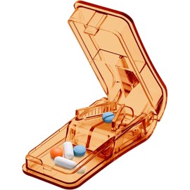 CLARITYKG Cortador de Pastillas Pequeñas, MúLtiples de Cortador Medicamentos Diseño en V, Píldoras con Protector de Cuchilla para Dividir Medicamentos o Vitaminas, Triturar Medicamentos, 1 Piezas (Marrón)