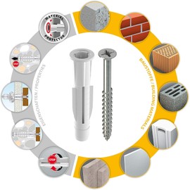 TOX Trika M 011701021 All-Purpose Dowel 5 x 31 mm + Screw in Blister Pack, Reliable Attachment in Almost All Building Materials, Easy Assembly, Rotation-proof and Dowel Cap Protects the Surface, Pack