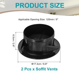 PATIKIL 5 Inch Round Air Vent Cover, 2 Pack Soffit Vents ABS Adjustable Ceiling Vent Covers Air Vent Louver for Bathroom Kitchen Living Room Ventilation System, Black
