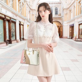 FOLOVEYA Women Handbags Fashion Top Handle Bag Ladies Shoulder Bag Casual Crossbody Bag Satchel Stylish Colour Combination for Working Travel Business Date Shopping Gifts PU Leather White