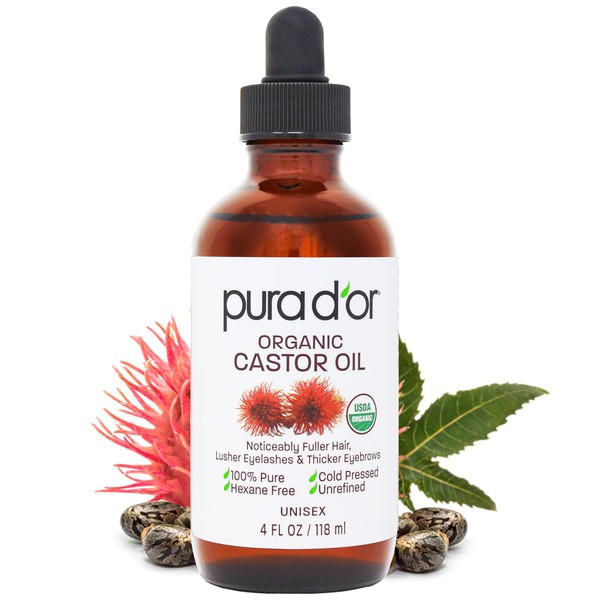PURA D'OR 4 Oz ORGANIC Castor Oil - 100% Pure