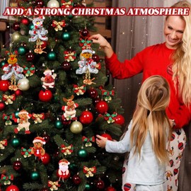 12PCS Mini Christmas Tree Hanging Ornaments Set, Christmas Tree Decoration Santa Claus Snowman Reindeer Bear Hanging Pendant for Indoor Holiday Decor