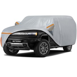 Car Cover for 2024-2025 GMC Hummer EV SUV 4 Door, Waterproof Custom-fit All Weather Sun Rain UV Dust Snow Protection Outdoor Car Cover with Door Zipper and Cotton Lining-Grey