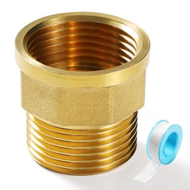Lyeteung G1 Female Thread to G1 Male Thread Brass Octagonal Socket Pipe Fitting Adapter, Brass Thread Adapter, Brass Reducer, with Thread Sealing Tape, for Pipe Connection