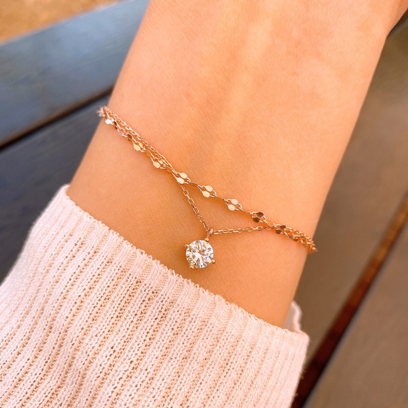 18k rose gold two-line bracelet shining cutting chain layered silver