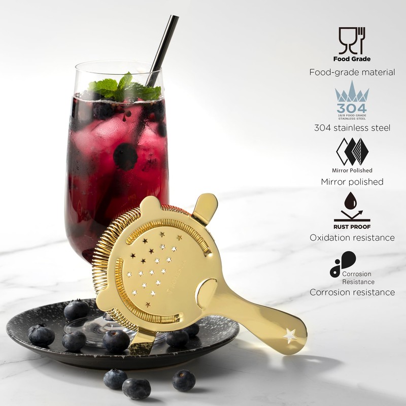 Homestia Hawthorne Strainer with Star Pattern Stainless Steel 4 Prongs