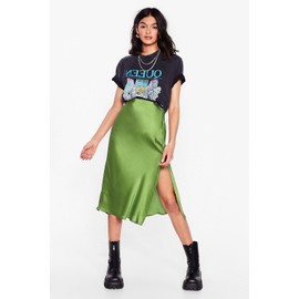 RSBFK Women's Satin High-Waist Elastic Midi Skirt Bodycon Slit Hem Silk A Line Maxi Skirts, Light Green, Large