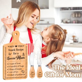 Gifts for Mom - Recipe for A Special Mom Charcuterie Board Gift Set, Mom Birthday Gifts Bamboo Cheese Board, Mom Gifts from Daughters Cheese Utensils