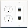 15 Amp Round Power Outlet 2 Port Cat6a Shielded Ethernet