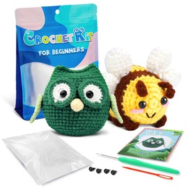 YILIFEIDA Adorable Crochet Animals Kit for Beginners – Includes Yarn, Clear Instructions, and Colorful Options for Family Fun - Owl and Bee