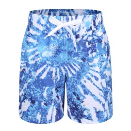 Qterdiz Big Boys Swim Swim Trunks Shorts Beach for Boys Kids Drawstring Board Shorts Quick Dry Swimwear Blue Tie Dye Size 10/8-10 Years
