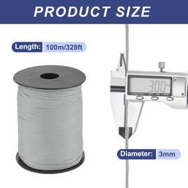 QUARKZMAN Polypropylene Rope 3 mm Polypropylene Rope 10 Om PP Braided Line Textile Rope Lead Nylon Cord Tear-Resistant Rope Plastic Rope for Washing Line Camping Hiking Outdoor Light Grey