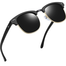 Joopin Black Sunglasses for Men Polarized Sunglasses for Women, UV Protection Mens Shades Womens Sunglasses Retro Classic Semi-Rimless Frame Ladies Sun Glasses - Matte Black