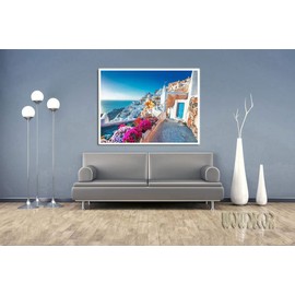 WOWDECOR Paint by Numbers Kits for Adults Kids, DIY Oil Painting - Greece House Flowers Seaside Landscape 16x20 inch (Frameless)