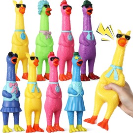 Suilung 8 Pcs Rubber Chicken Dog Toy Large Squeaky Rubber Chicken Screaming Chicken Dog Toys Rubber Squeeze Squeaky Chicken Prank Noise Maker Dog Toys Chew Toy for Pets, 6 Styles Mixed