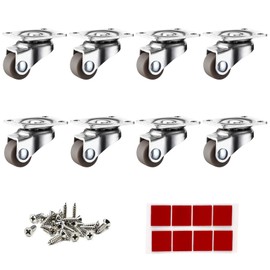Mini Caster Wheels 0.5 Inch Low Profile Rubber Tiny Swivel Casters, Steel Top Plate Self Adhesive Caster Wheels for Small Appliances, Furniture, Toy Cart Storage Boxes & Bins 8 Pack