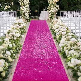 CHHEART Aisle Runner 3FTx15FT Hot Pink Sequin Aisle Runner Decorations for Wedding Ceremony Outdoor Rug Runner Event Party Decoration Wedding Aisle Runner Indoor (Hot Pink, 3FTx15FT)