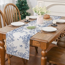 Spring Table Runner, Wildflowers Floral Bird Table Decoration Seasonal Summer Home Kitchen Dining Table Indoor Outdoor Farmhouse Decor 13x48 Inch