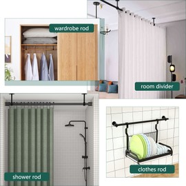 Suimlmta Ceiling Mount Curtain Rod Bracket, Ceiling Curtain Rod Holder 1 1/4 Inch Curtain Rod Brackets Heavy Duty Flange Rod Holders Black Closet Pole End Supports Socket (Set of 2)