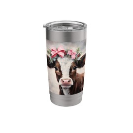 Cow with Holiday Floral Headband Christmas Stainless Steel Insulated Tumbler
