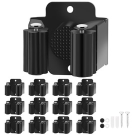 Yiows Broom Holder Wall Mount, 12PCS Broom Hanger Wall Mount, Stainless Steel Heavy Duty Mop Holder Wall Mount with Screws, Garden Outdoor Tool Organizer Rack Wall Mount (Black)