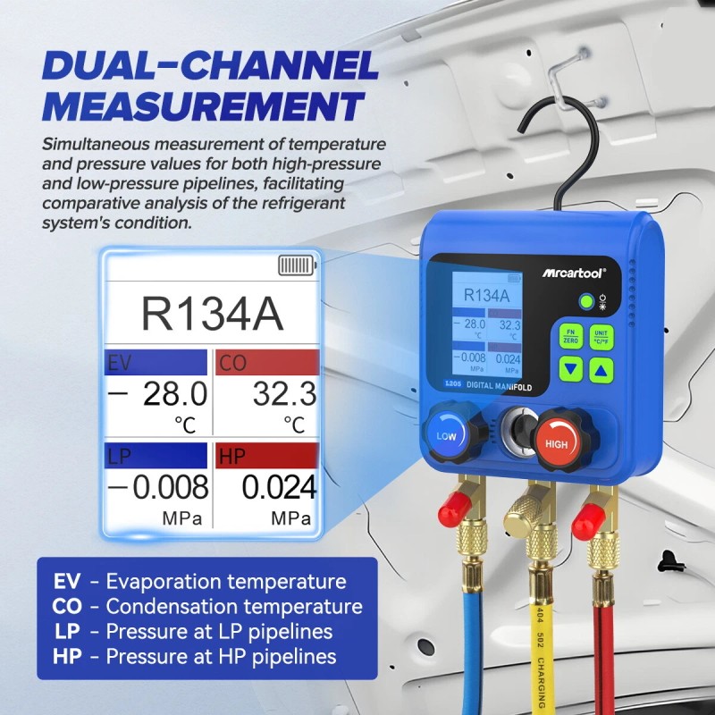 MRCARTOOL Digital AC Manifold Gauge Set HVAC Refrigerant Meter Pressure