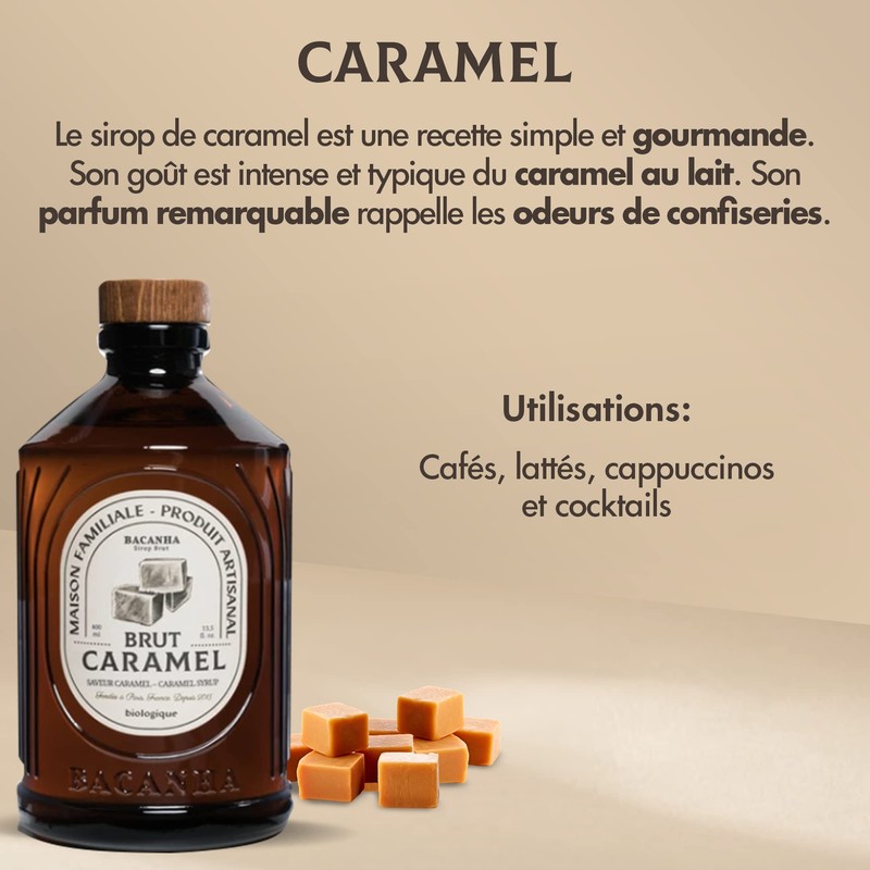 Bacanha Organic Brut Caramel Syrup - Premium French Artisanal Syrup