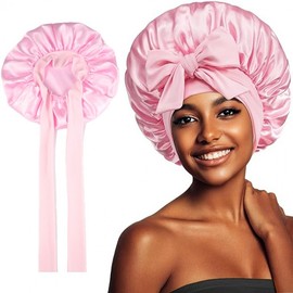 Cross-Border Hot Single Layer Bow Ribbon Imitation Silk Sleep Cap for Beauty Hair Care Cap Light Purple 4ea