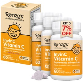 Renzo's InvinC KIT 3 | Vitamina C + Zinc para Niños | 60 Tabs Masticables sin Azúcar | Sabor Naranja
