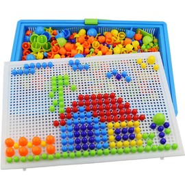 ITODA 592 PCS Mushroom Nails Jigsaw Puzzle Board Mosaic Toys Pegboard Educational Intelligence Building Blocks Puzzle Toys Assorted Colour Creative DIY Christmas Birthday Gift for Kids