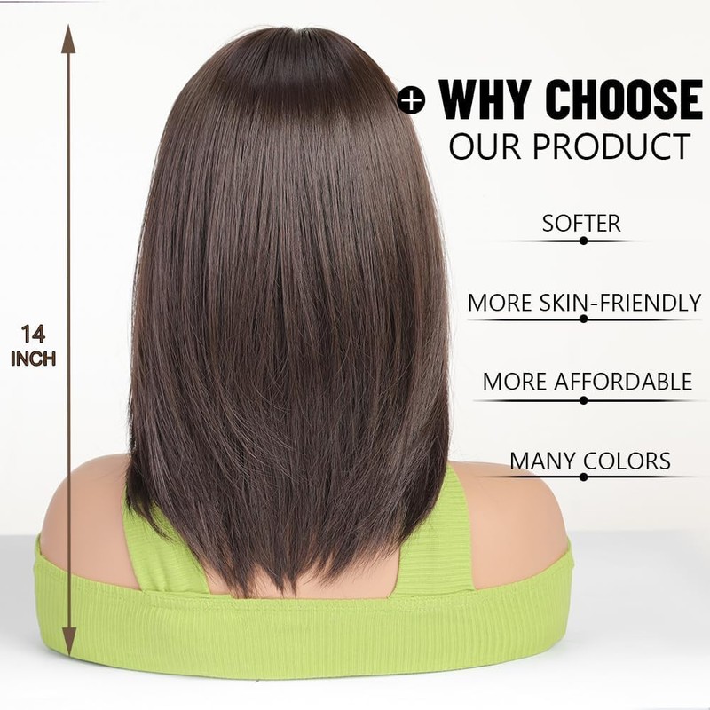Esmee Short Straight Dark Brown Bob Wigs with Curtain Fringe