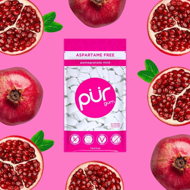 PUR Chewing Gum Pomegranate Mint 55 Count Sugar Free Aspartame