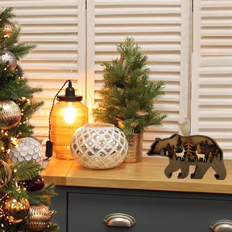 Zagxuade Wooden Brown Bear Decor, Forest Animals Bear Table Decor,