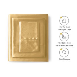 Lanest Housing Silk Satin Sheets, 3-Piece Twin XL Size Satin Bed Sheet Set with Deep Pockets, Cooling and Soft Satin Sheets Twin XL - Yellow