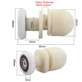 Qikuver 4PCS Shower Door Rollers, Copper Rod Pulley, for The Bathroom Glass Sliding Door Pulleys/Wheels, Strong Load-Bearing Capacity, Ultra-Quiet Shower Glass Door Rollers Replacement (19MM)