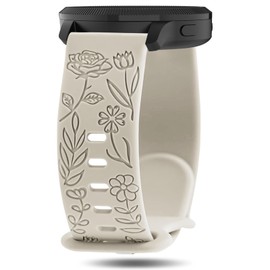 Strisinho Floral Engraved Bands Compatible with Garmin Vivoactive 5/Venu/Venu Sq/Venu 2 Plus, 20mm Flower Pattern Sport Wristband for Garmin Forerunner 165/55/245/645/Vivoactive 3 Women Men
