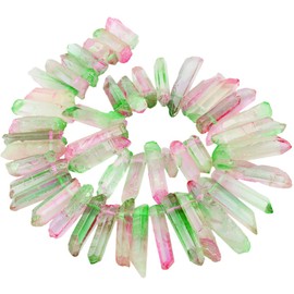 mookaitedecor Titanium Coated Rock Crystal Quartz Crystal Points Loose Beads Sticks Spikes Top Drilled 15 inches Strand