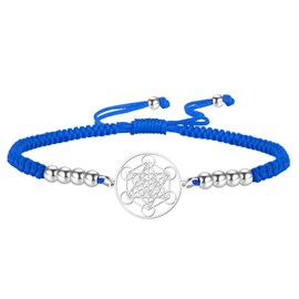 UNIFT Metatron's Cube Bracelet for Women Men Stainless Steel Sacred Geometry Style Seals of Archangel With a Bead Colorful Weave Adjustable Bracelet Talisman Jewelry (silver-B-1)