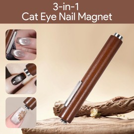 10 PCS Cat Eye Magnet for Nails, 3 in 1 Nail Magnet for Cat Eye Gel Nail Polish, Square Round Cateye Effect Nail Art Tools for Women, Girls in Home DIY, Artistic Designs(Brown)