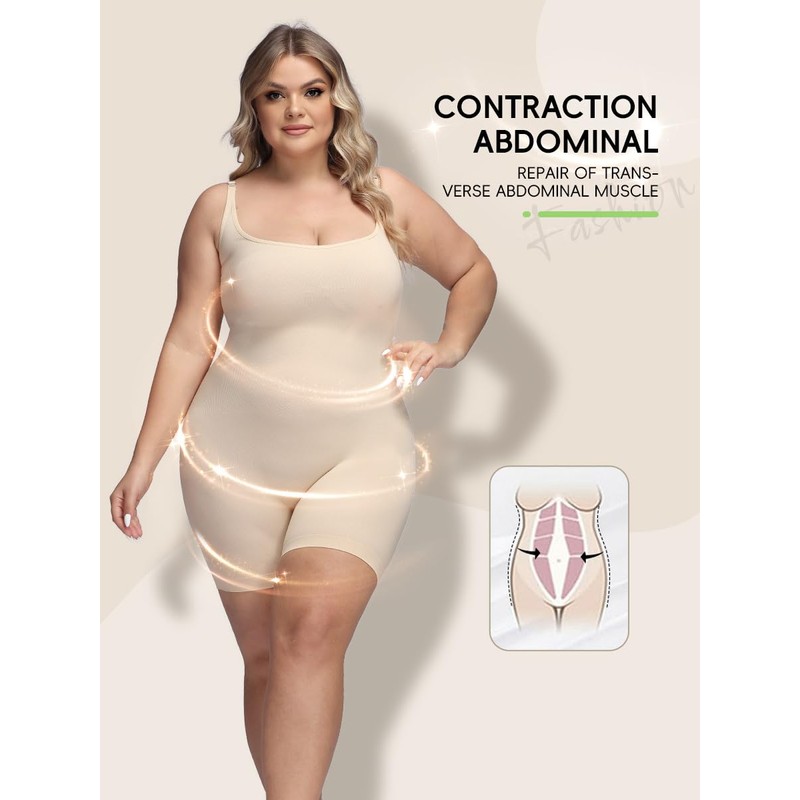 QOU Women's Plus Size Seamless Bodysuit Waist Trainer Tummy Control