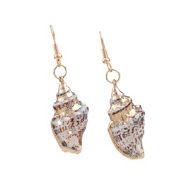 Alilang Golden Accent Marine Nautical Brown White Conch Seashell Fish Mermaid Dangle Drop Earrings