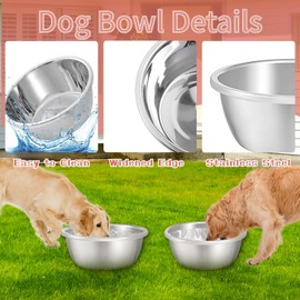 Baeluny 2Pcs 1.3 Gallons Large Dog Water Bowls, Large Capacity Stainless Steel Round Dog Water Bowls, Metal Dog Food and Water Bowls for Indoor and Outdoor Extra Large Dogs
